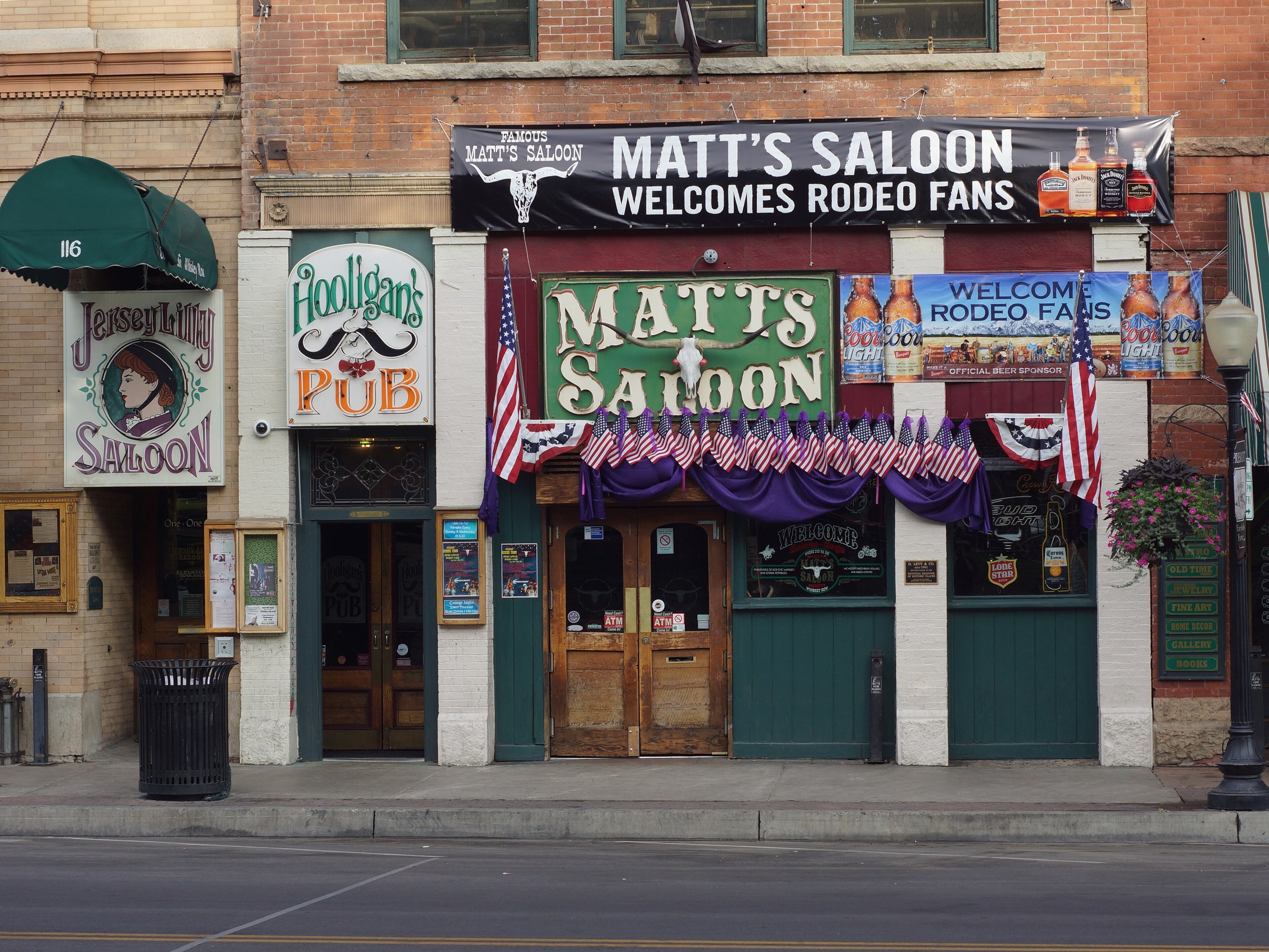 Historic saloon storefronts along Whiskey Row in downtown Prescott, Arizona